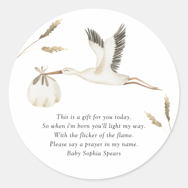 Watercolor stork - Prayer Candle Label (Front)