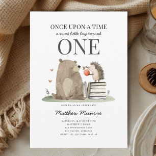 Watercolor Storybook Woodland Animals 1st Birthday Invitation
