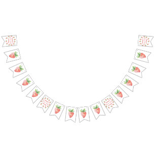 Watercolor strawberries 1st birthday party bunting