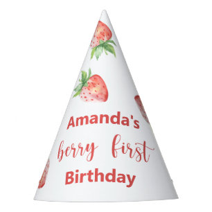 Watercolor strawberries 1st birthday party hat