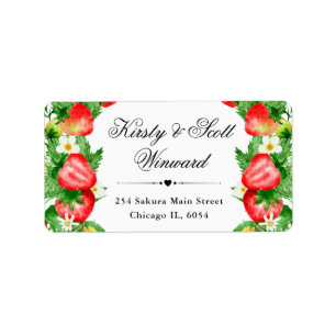 Watercolor Strawberries and Flowers address Label