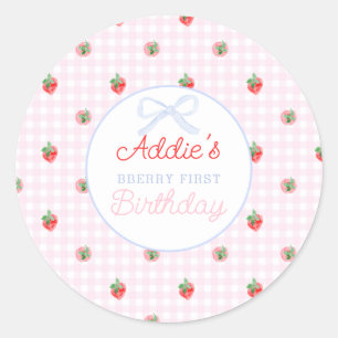 Watercolor Strawberries berry first birthday Classic Round Sticker