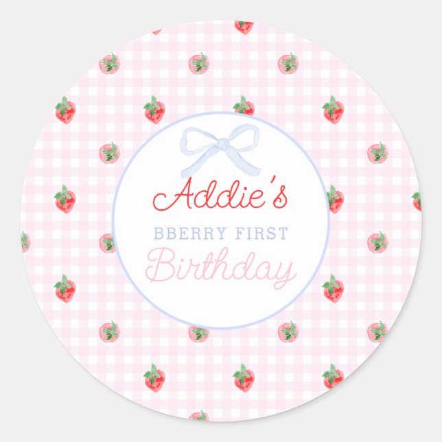 Watercolor Strawberries berry first birthday Classic Round Sticker (Front)