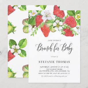 Watercolor Strawberries Botanical Baby Shower Invitation
