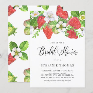 Watercolor Strawberries Botanical Bridal Shower Invitation