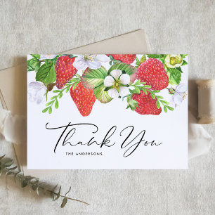 Watercolor Strawberries Botanical Flat Thank You Card
