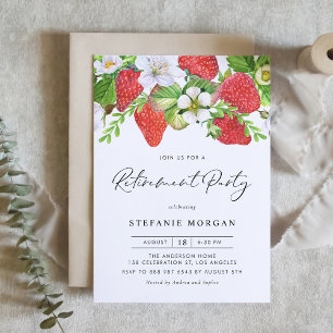Watercolor Strawberries Botanical Retirement Party Invitation