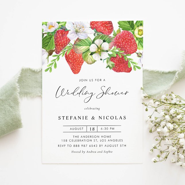 Watercolor Strawberries Botanical Wedding Shower Invitation (Creator Uploaded)