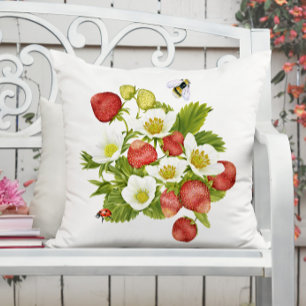 Watercolor Strawberries Cottagecore Cushion