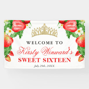 Watercolor Strawberries & Flowers Welcome Sweet 16 Banner