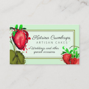 Watercolor strawberries fruit jam cake pie bakery  business card