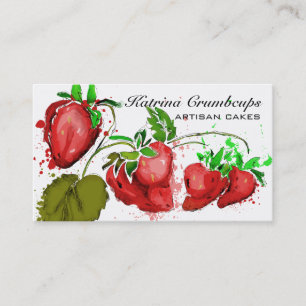 Watercolor strawberries fruit jam cake pie bakery business card