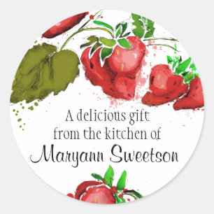 Watercolor strawberries fruit jam cake pie bakery classic round sticker