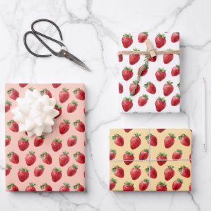 Watercolor Strawberries Fruit Pattern Wrapping Paper Sheet