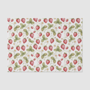Watercolor Strawberries, Leaves and Flowers Tissue Paper