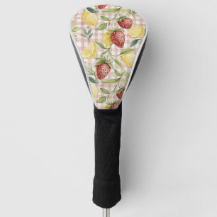 Watercolor Strawberries & Lemons on Blush Plaid Golf Head Cover