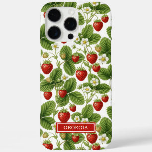 Watercolor Strawberries Monogrammed iPhone 16 Pro Max Case
