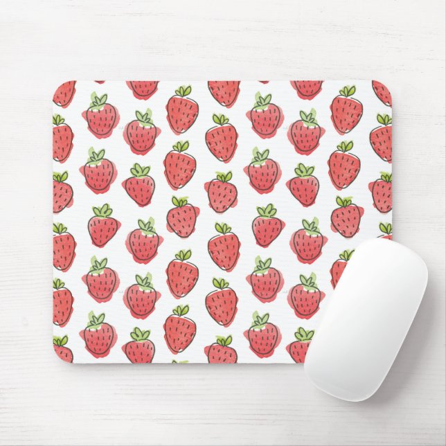 Watercolor Strawberries Mouse Mat (With Mouse)