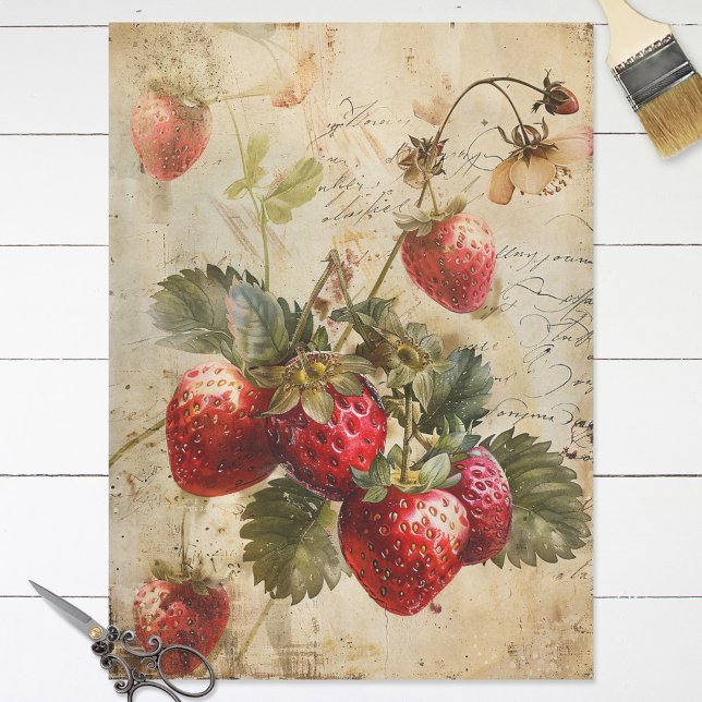 Watercolor Strawberries on Parchment Decoupage Tissue Paper (Creator Uploaded)