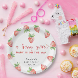 Watercolor strawberries paper plate