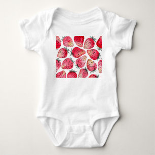 Watercolor strawberries pattern. baby bodysuit