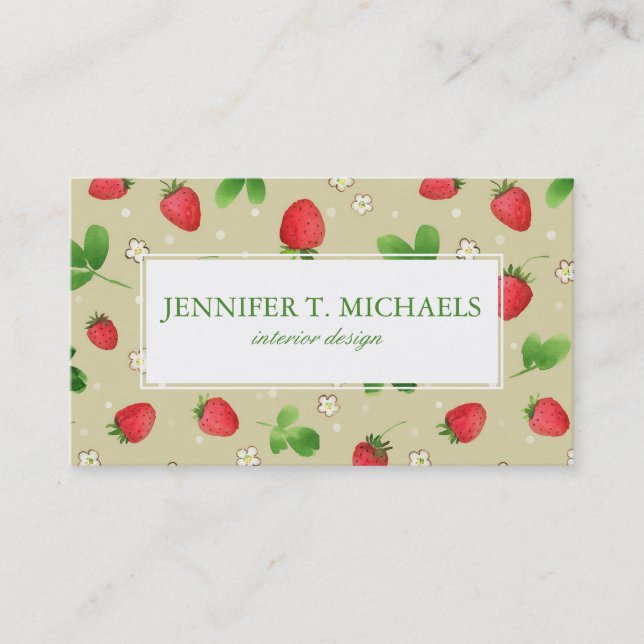 Watercolor strawberries pattern business card (Front)