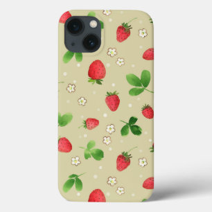 Watercolor strawberries pattern iPhone 13 case
