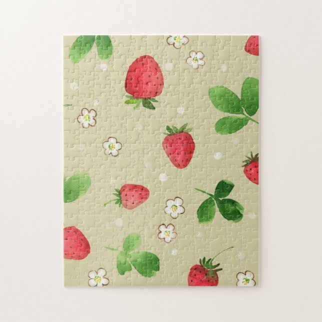 Watercolor strawberries pattern jigsaw puzzle (Vertical)