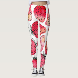 Watercolor strawberries pattern. leggings
