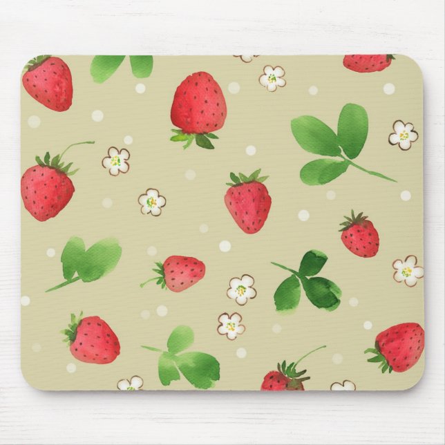 Watercolor strawberries pattern mouse mat (Front)