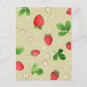 Watercolor strawberries pattern postcard