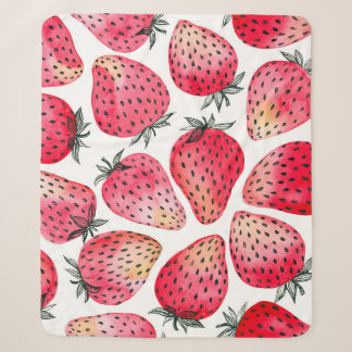 Watercolor strawberries pattern. sherpa blanket
