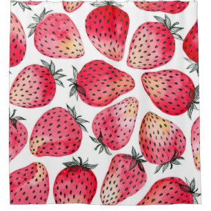 Watercolor strawberries pattern. shower curtain