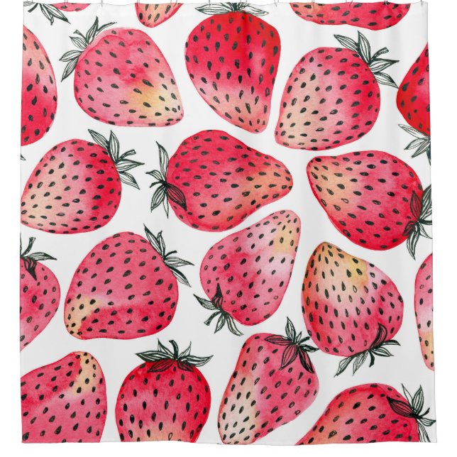 Watercolor strawberries pattern. shower curtain (Front)