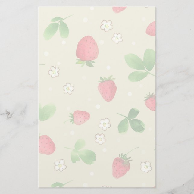Watercolor strawberries pattern stationery (Front)