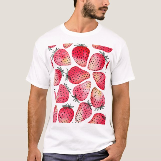 Watercolor strawberries pattern. T-Shirt (Front)