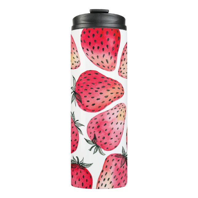 Watercolor strawberries pattern. thermal tumbler (Front)