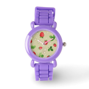 Watercolor strawberries pattern watch