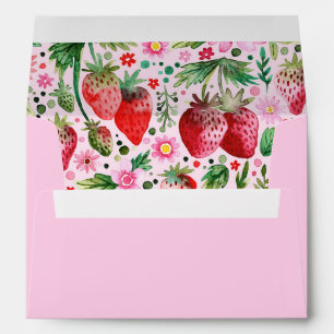Watercolor Strawberries Pink and Red Envelope