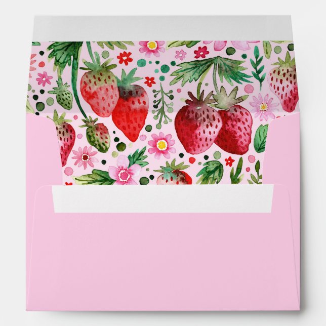 Watercolor Strawberries Pink and Red Envelope (Back (Bottom))