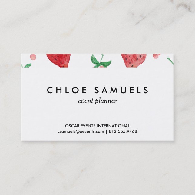 Watercolor Strawberries Pink & Red Painted Berries Business Card (Front)