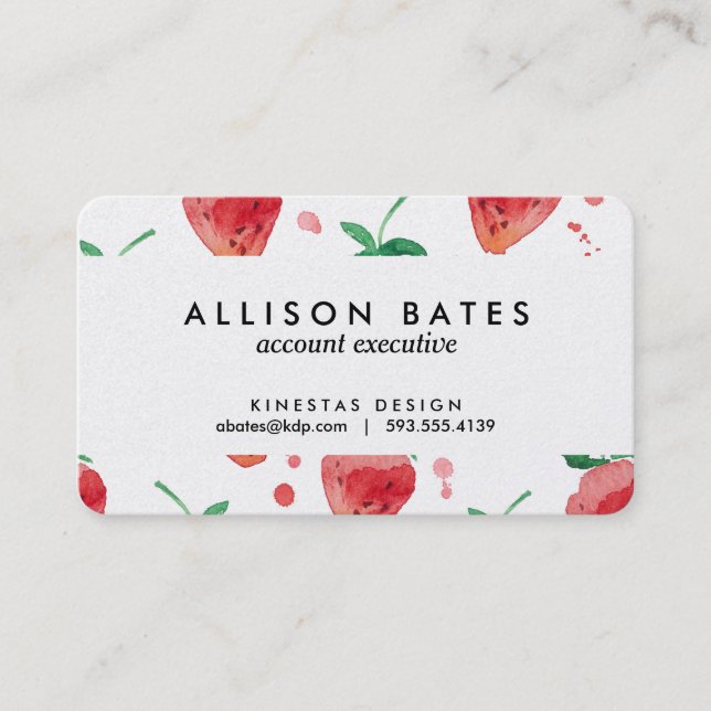 Watercolor Strawberries Pink & Red Painted Berries Business Card (Front)