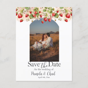 Watercolor Strawberries Save the Date Photo Postcard