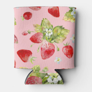 Watercolor strawberries, seamless, fruity pattern. can cooler