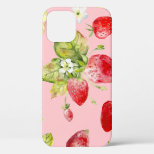 Watercolor strawberries, seamless, fruity pattern. iPhone 12 case
