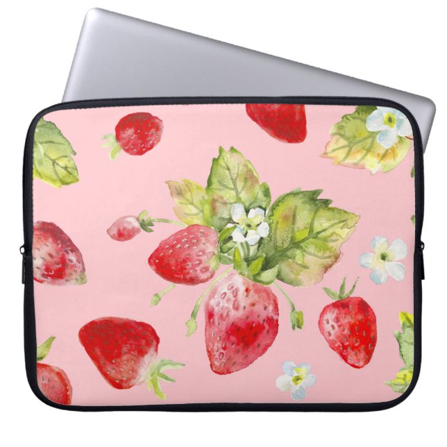 Watercolor strawberries, seamless, fruity pattern. laptop sleeve (Front)