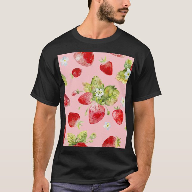 Watercolor strawberries, seamless, fruity pattern. T-Shirt (Front)