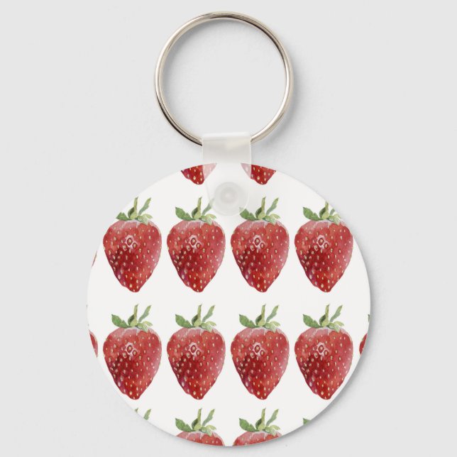 Watercolor strawberries: seamless pattern key ring (Front)