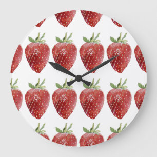 Watercolor strawberries: seamless pattern large clock