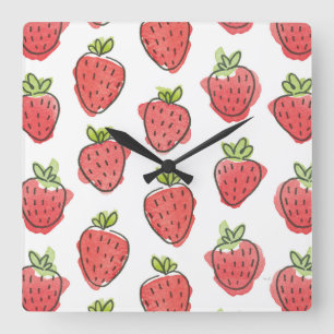Watercolor Strawberries Square Wall Clock